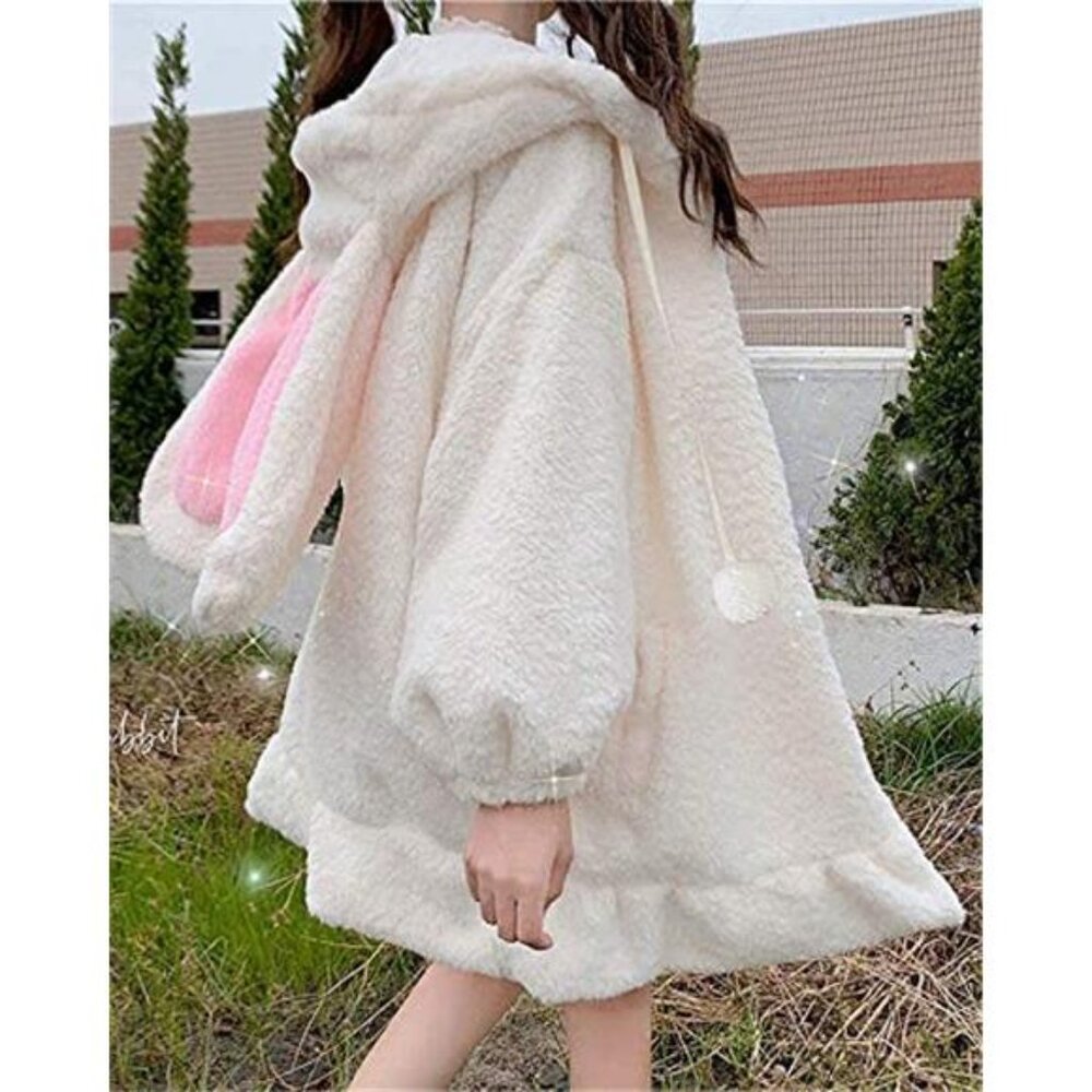 Women's Kawaii Anime Bunny Ear Hoodies Rabbit Sweater Tops Lovely Fuzzy Fluffy - Picture 3 of 5